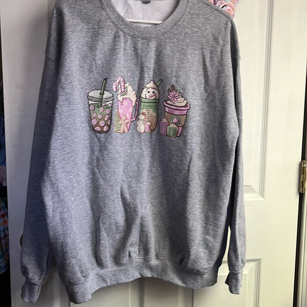 Holiday coffee cup winter gray sweatshirt